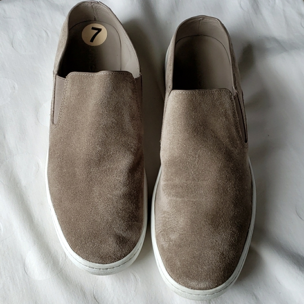 Taupe suede slip on sneaker by Vince